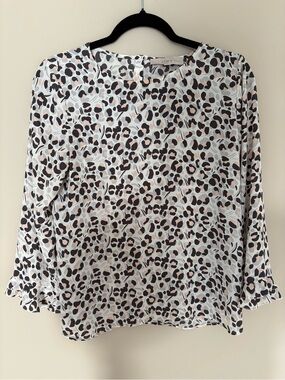 LOFT White Leopard-Print Long Sleeve Blouse